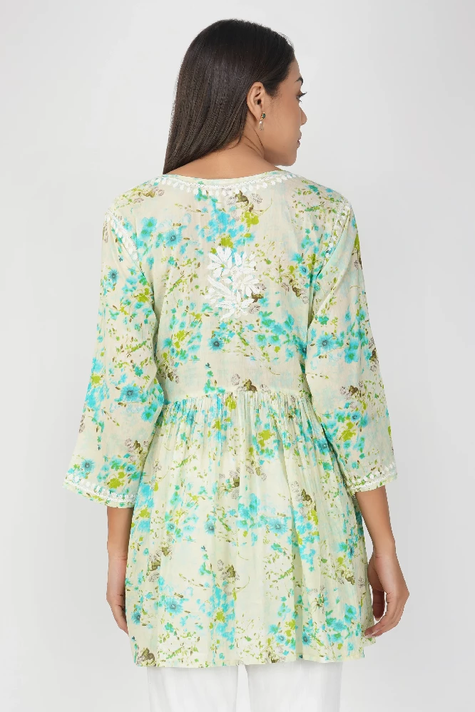 Green Short Malmal  Cotton Chikankari Gown-3.webp